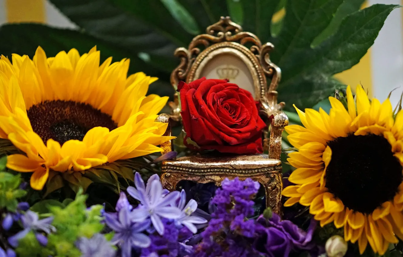 Sunflower And Rose Wallpaper