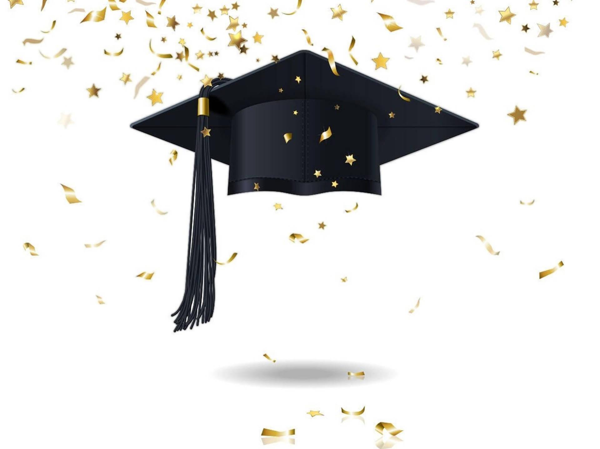 Graduation Hat With Gold Confetti Wallpaper