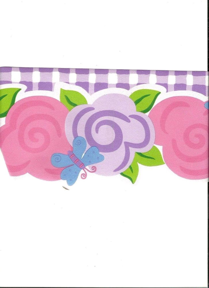 Butterflies and Flowers with Purple Checked Wallpaper Border NGB7602DC