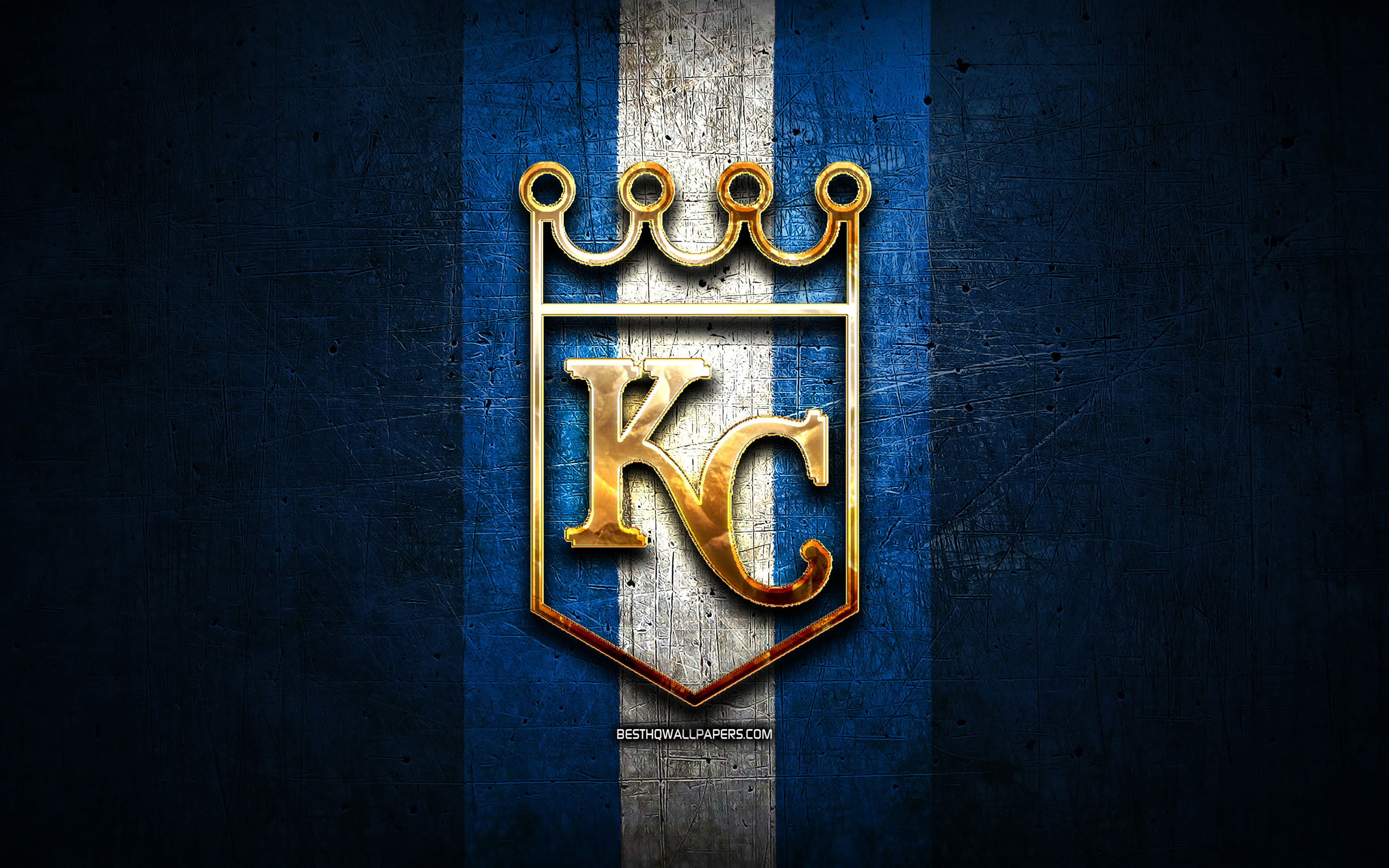 Kansas City Royals Golden Logo Mlb Blue Metal Background