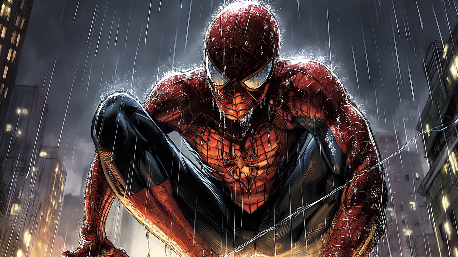 Spider Man In Rain Desktop Wallpaper 4k