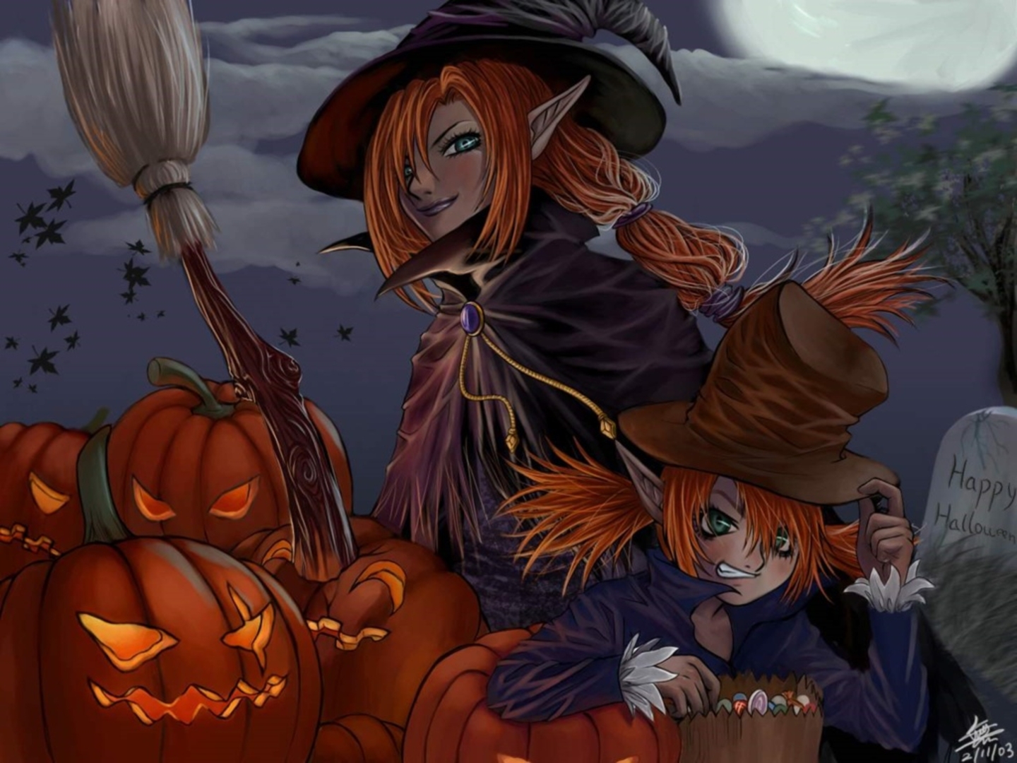 Pixel Desktop Wallpaper Halloween Witches