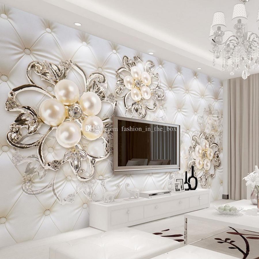 Custom 3d Wallpaper For Walls Crystal Pearl Flowers