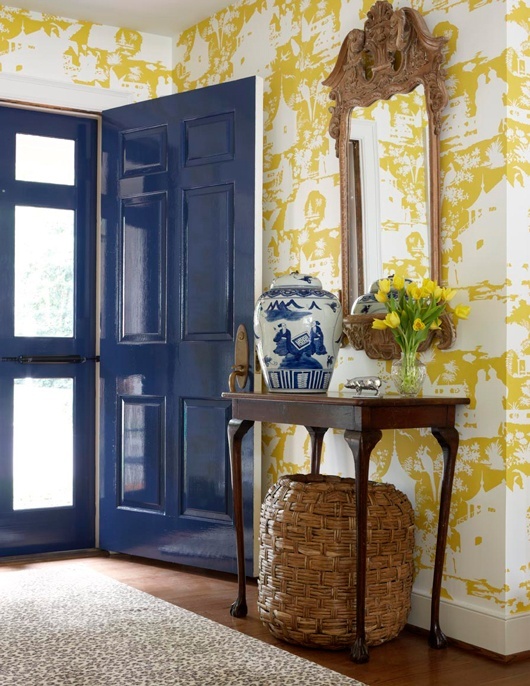 Yellow And White Wallpaper Cottage Entrance Foyer Suellen