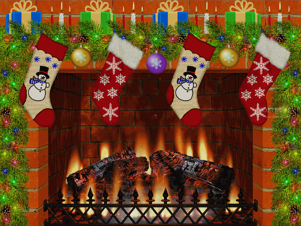 free holiday fireplace screensaver with sound