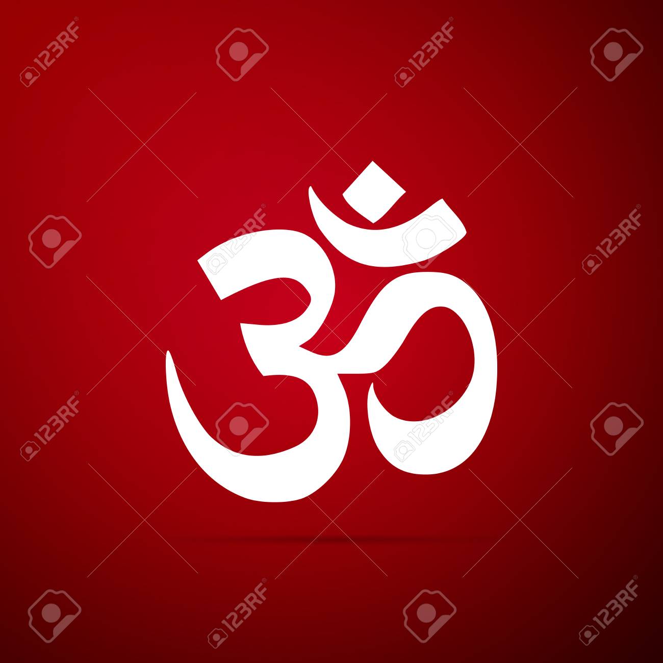 Om Or Aum Indian Sacred Sound Icon Isolated On Red Background