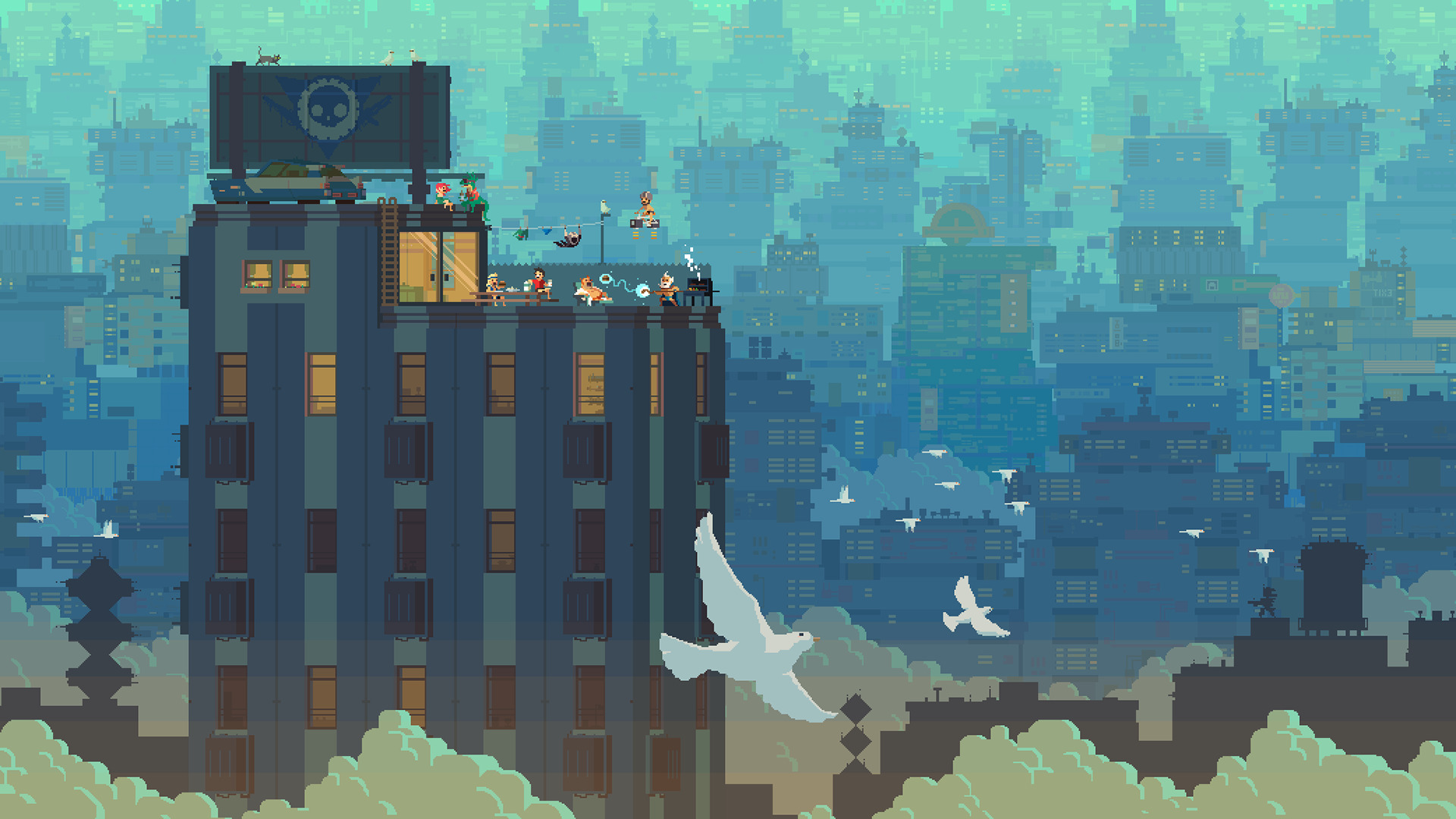 Pixel Art Cityscape Birds Super Time Force Wallpaper HD Desktop
