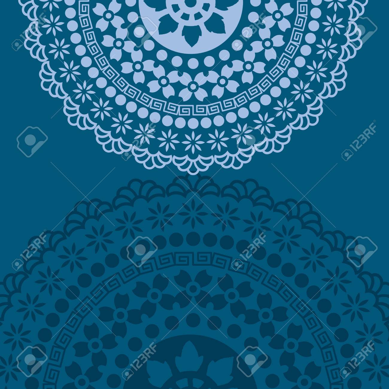 Traditional Floral Oriental Mandala Design Blue Background With