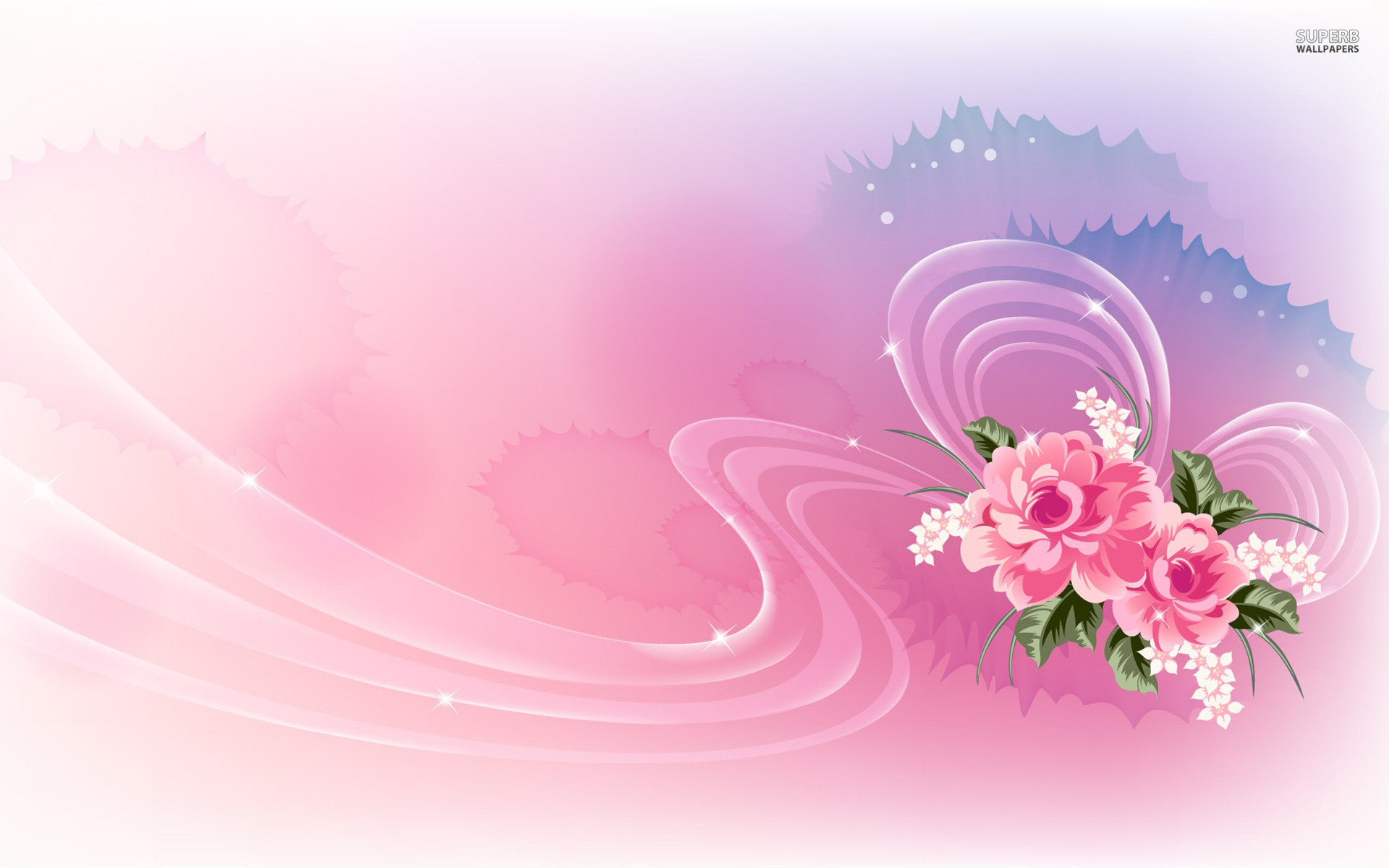 Pink Roses Lucent Ribbon Wallpaper