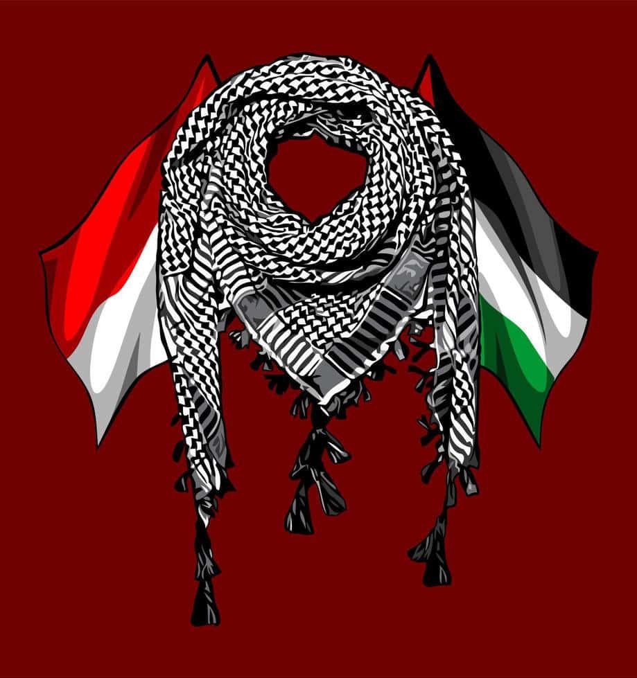 A Scarf With The Flag Of Indonesia And Palestinians