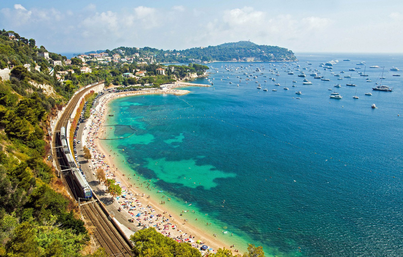 Wallpaper beach coast France yachts train panorama railroad