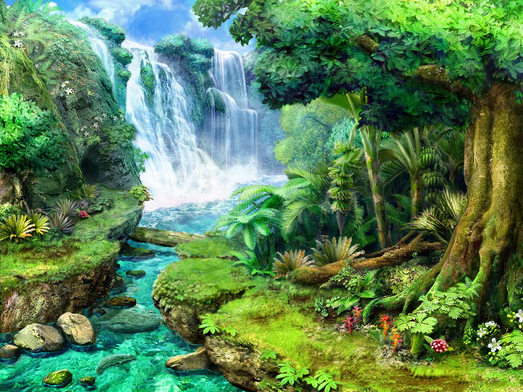 Tropical Waterfall Wallpaper Which Is Under The