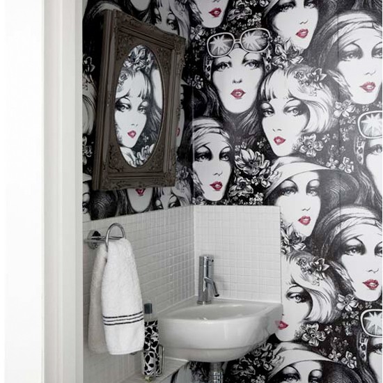 Quirky wallpaper bathroom Monochrome room ideas Bathroom ideas 550x550