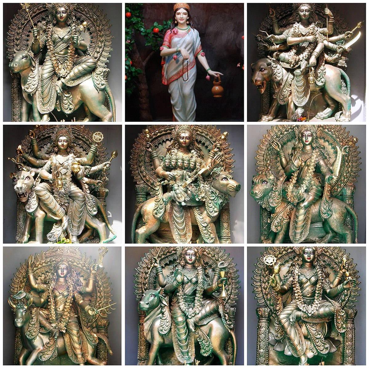 Caption Divine Ensemble Of Nav Durga Statues Wallpaper
