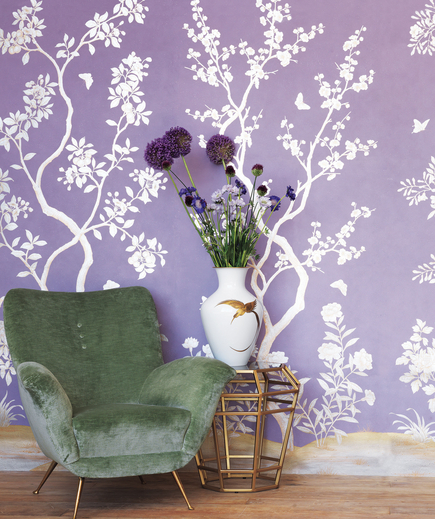 Floral Purple Wallpapered Room