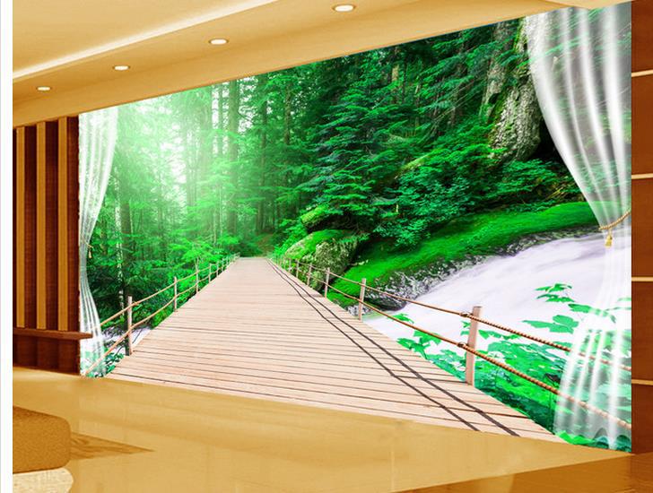 3D sofa TV background wallpaper mural wall Nature Bridge 3d mural 728x550