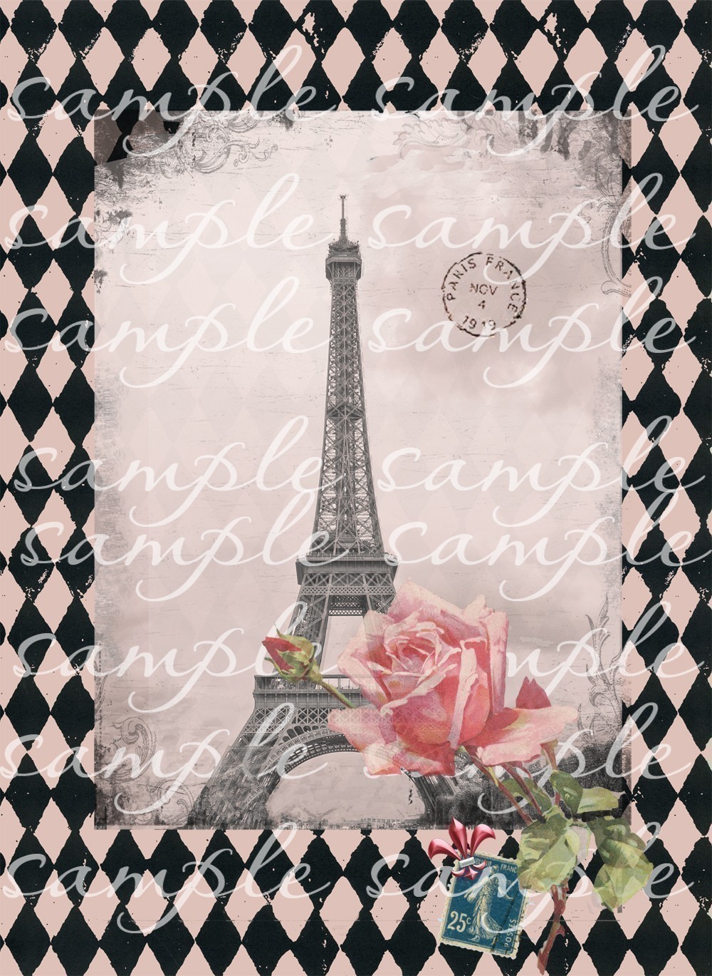 Digital Instant Pink In Paris Eiffel Tower By Fringeart