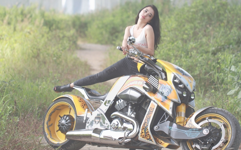 Asians Women Wallpaper Motorcycles Harley Davidson HD Yellow Biker