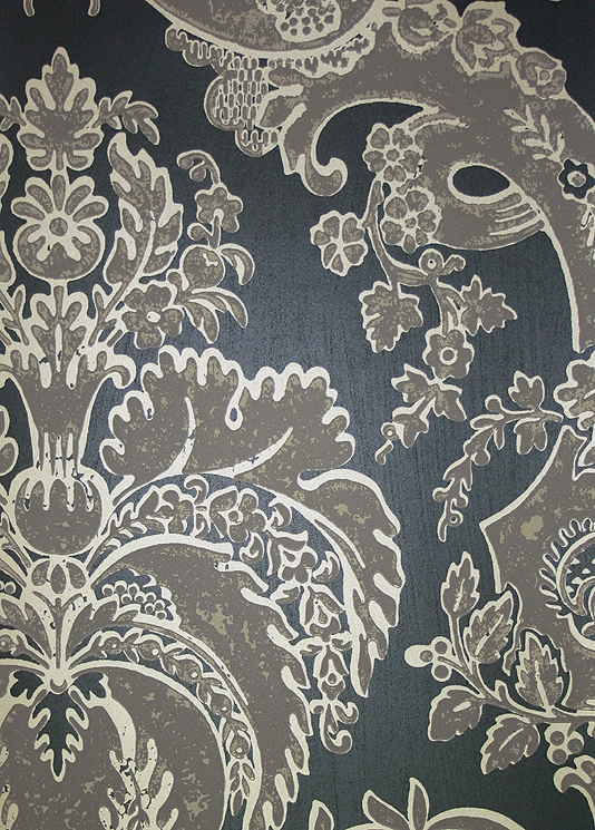 Large Scale Damask Wallpaper In Charcoal And Pewter