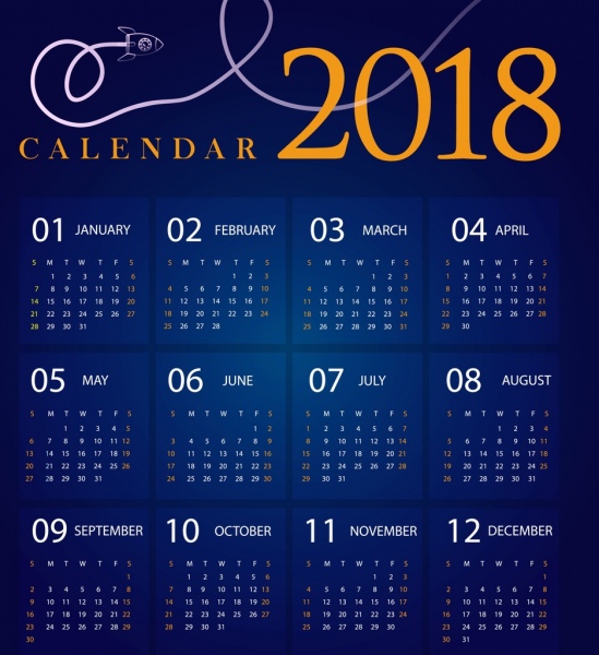 2018 calendar design dark blue decoration spaceship icon