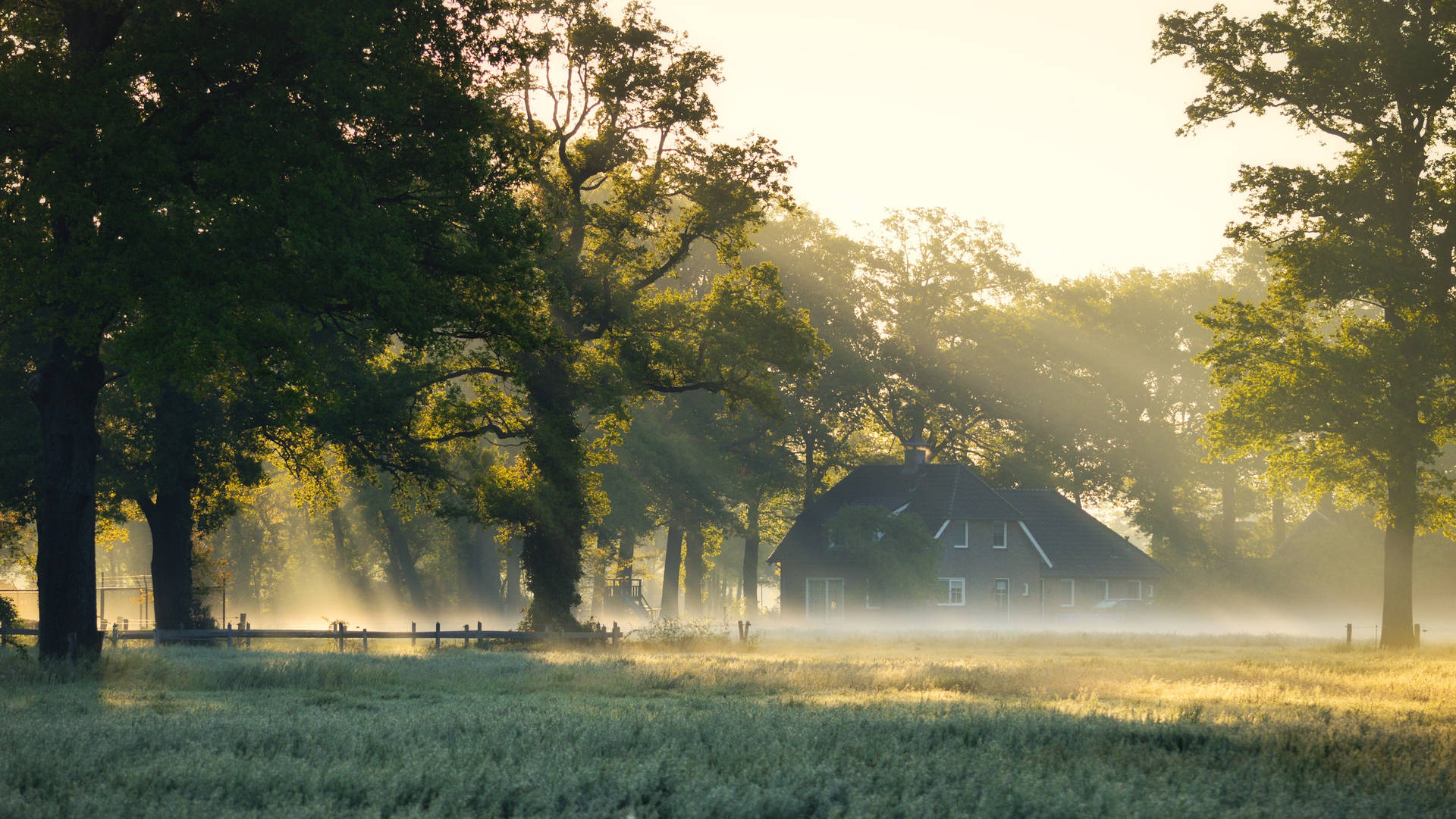 Farmhouse In A Foggy Forest Mmhghb4erl3otopy Wallpaper