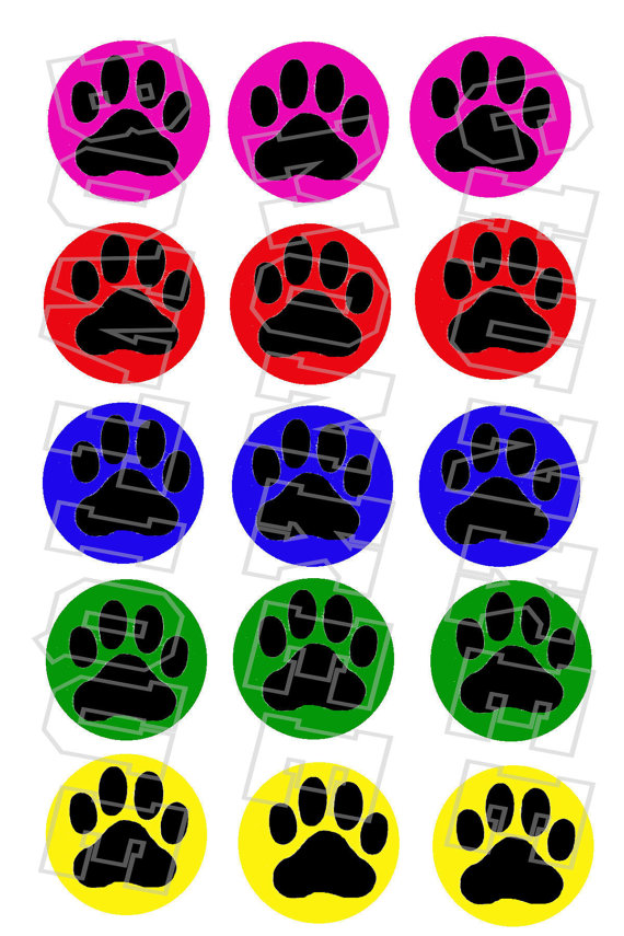 Black Paw Print With Multi Color Background Bottlecap Image Sheet