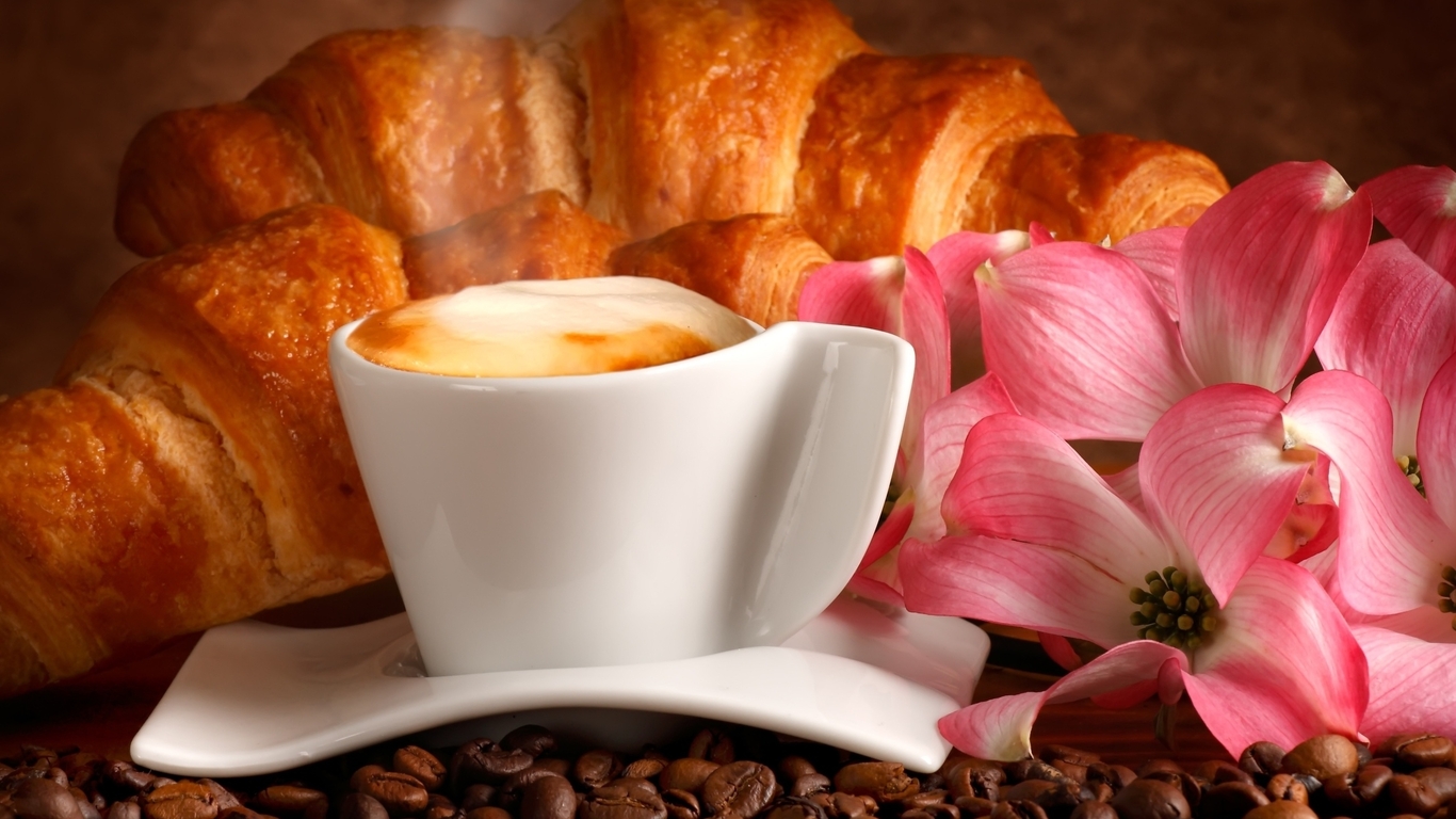 Cappuccino And Croissant Wallpaper