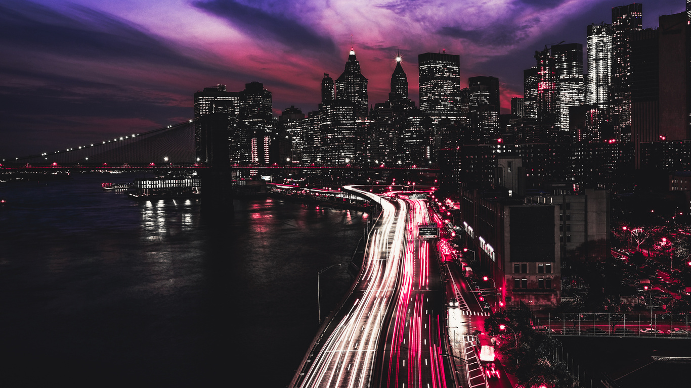 Manhattan City At Night Laptop HD 4k Wallpaper Image
