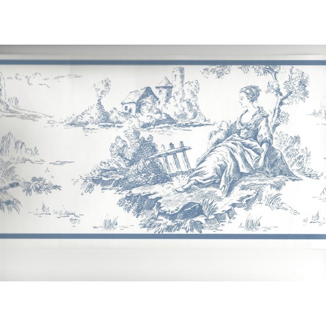 On Soft White Colonial Toile Wallpaper Border All Walls