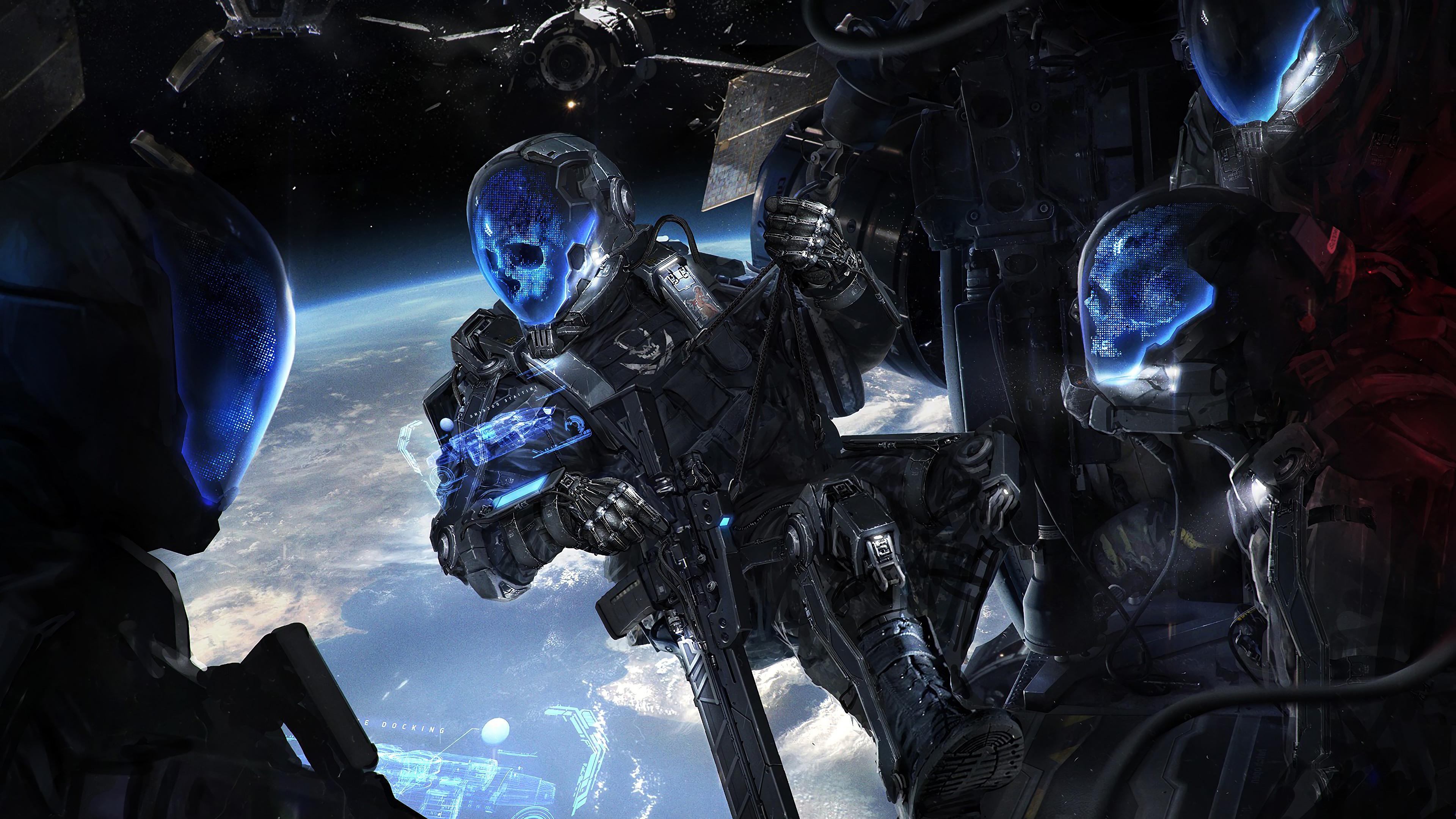 Sci Fi Skull Soldiers Space 4k Wallpaper