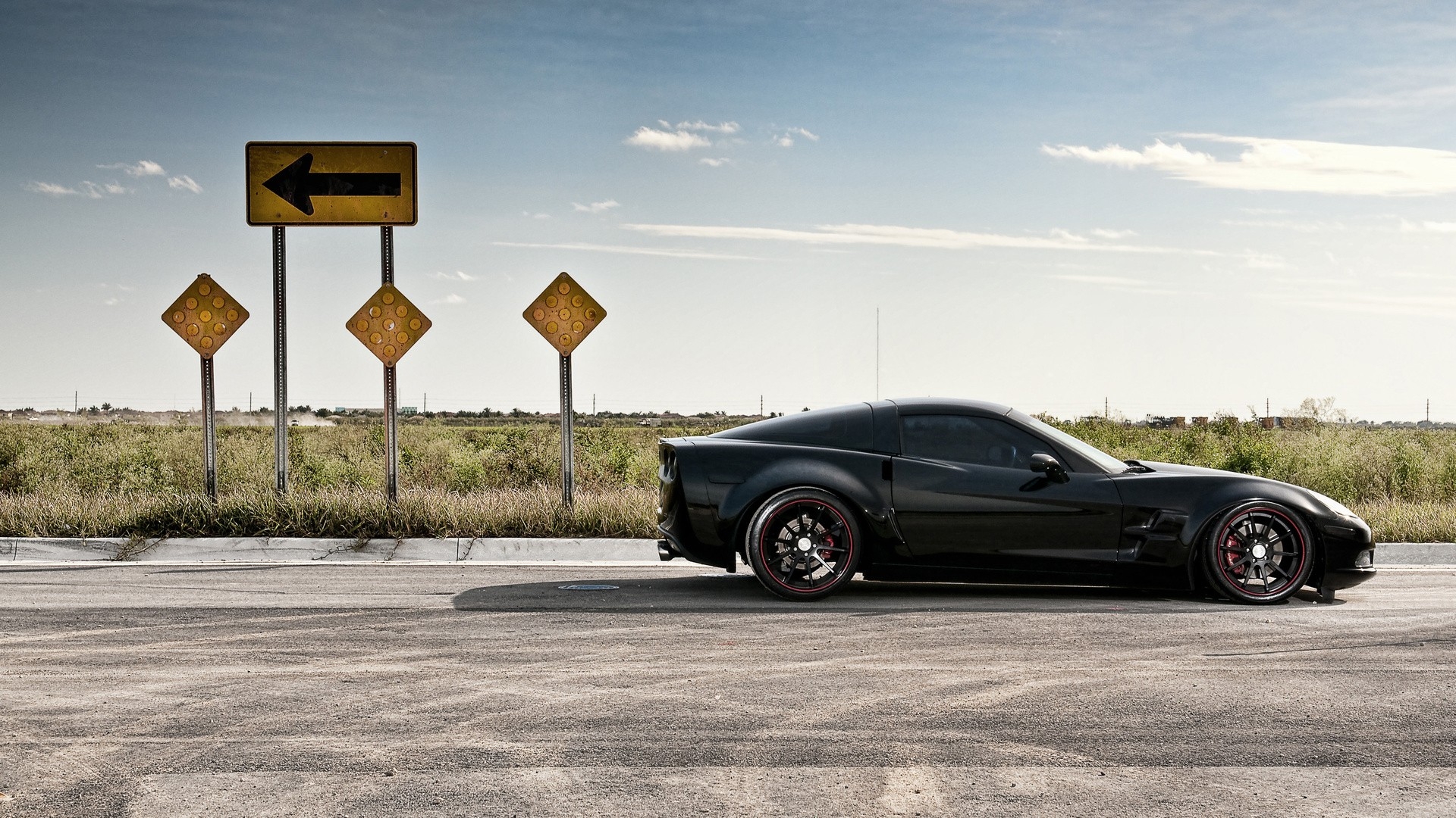 Wallpaper Road Traffic Auto Black Corvette Full
