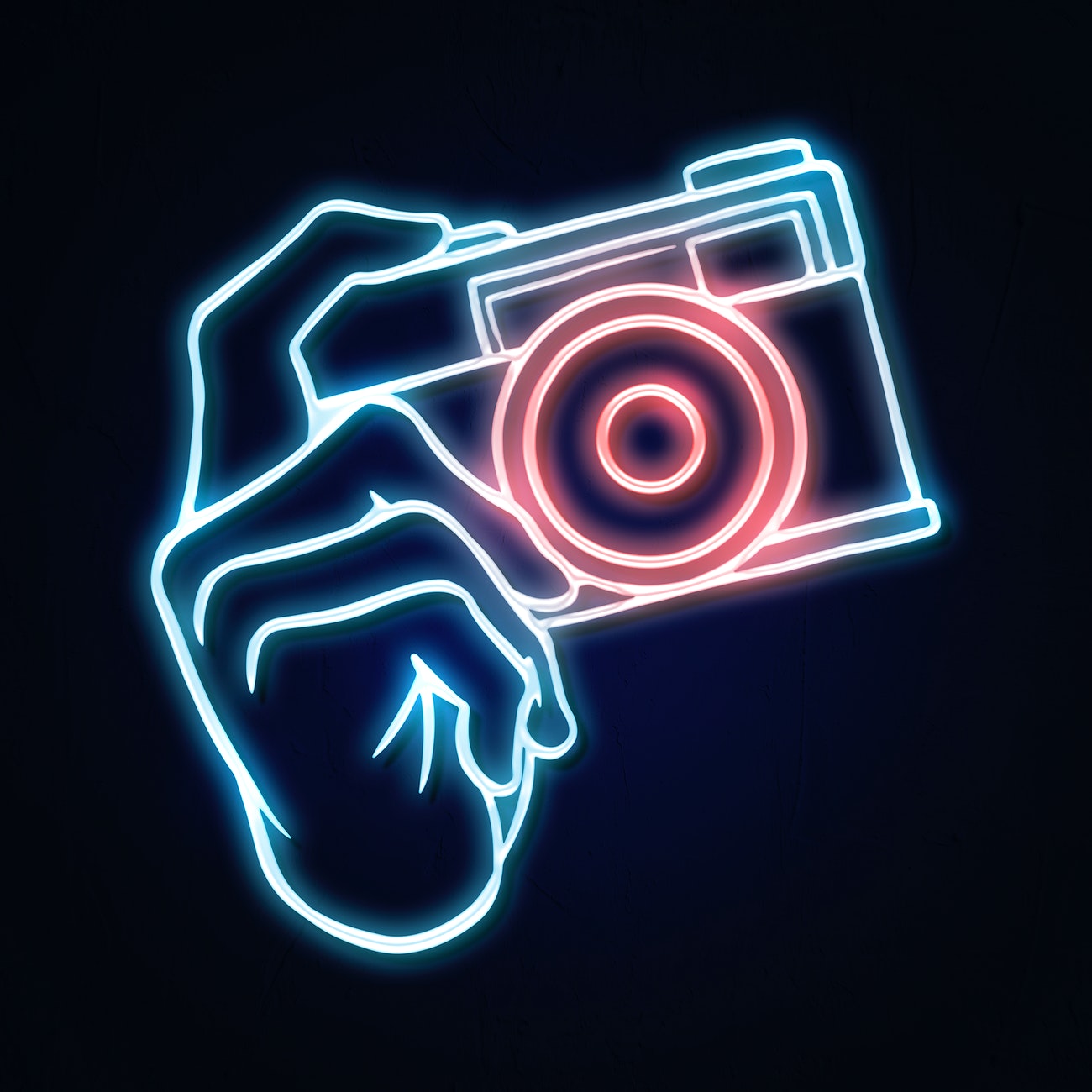 Neon Analog Camera Sticker Overlay On A Black Background Design