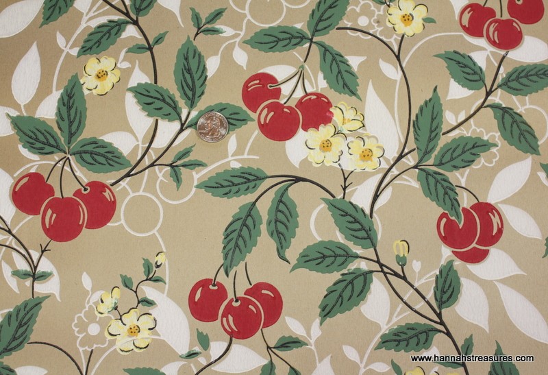 S Vintage Wallpaper Red Cherries And By Hannahstreasures