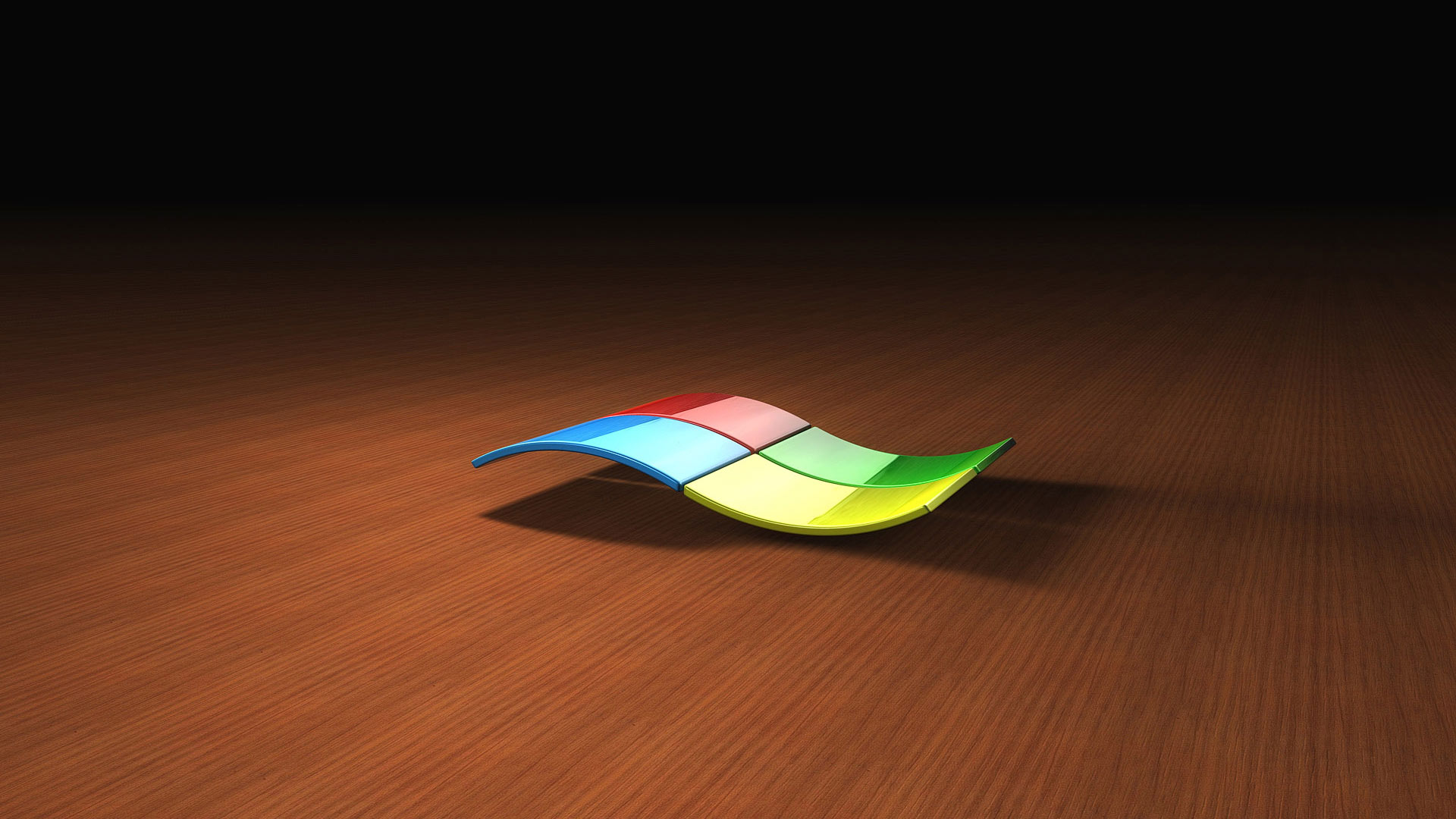 3D Microsoft Windows logo on a wooden surface, evoking a classic yet modern aesthetic