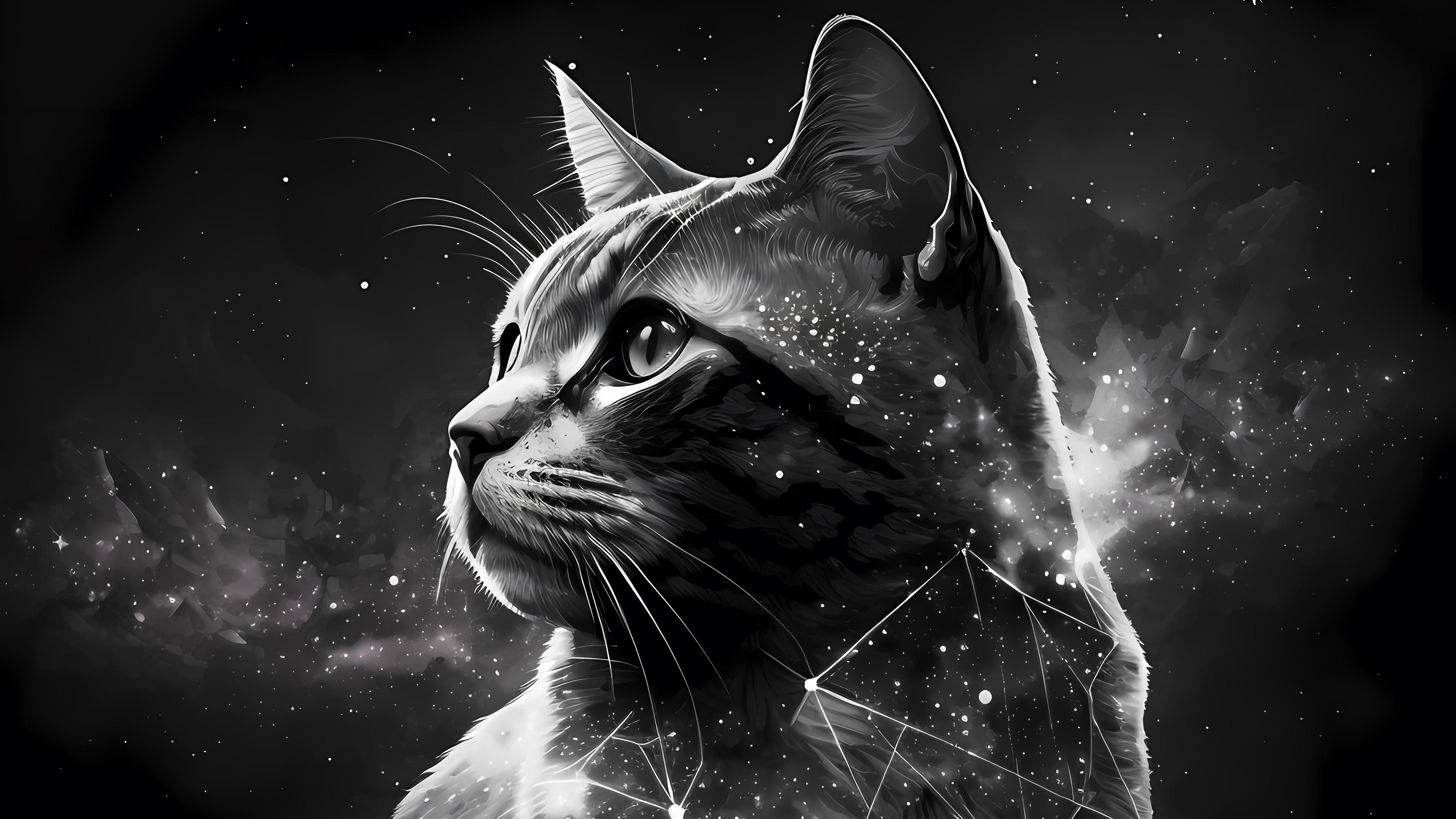Cat Stars Constellation Digital Art 4k Wallpaper iPhone HD Phone