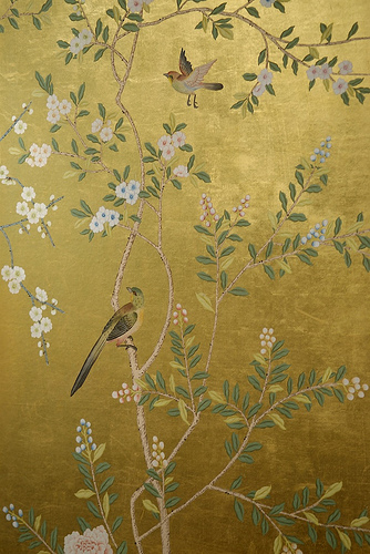 Morni Peacock and Flowers Chinoiserie Design Yellow  lifencolors