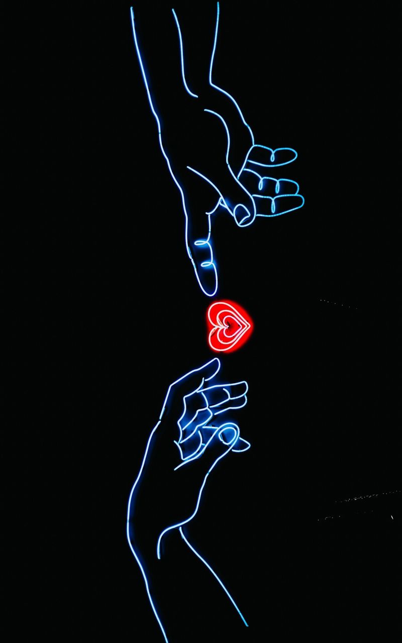 Wallpaper Neon Glow Touch Heart Fingers Dark Hands iPhone