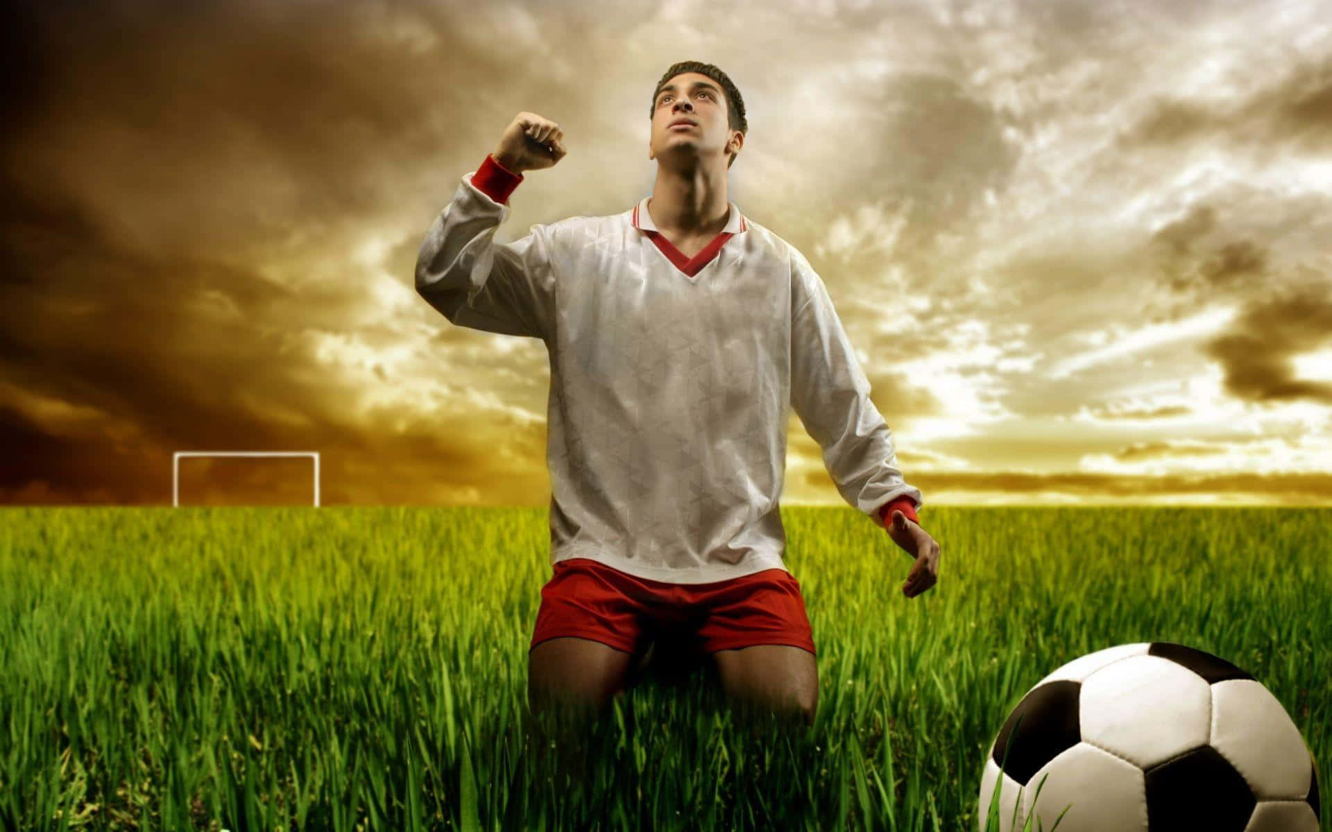 Soccer Player Kicking A Ball In The Grass Wallpaper