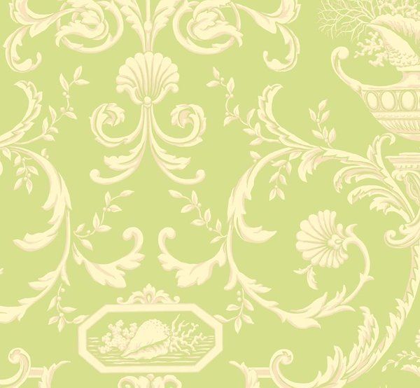 Wallpaper By The Yard Light Green Urn Neoclassical Tiole Seashell