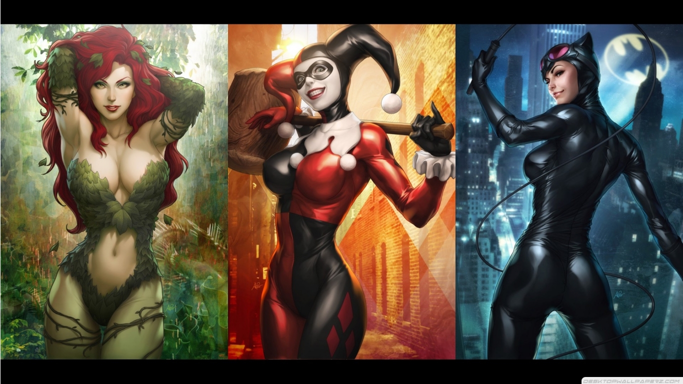 Dc Ics Harley Quinn Catwoman Poison Ivy Wallpaper