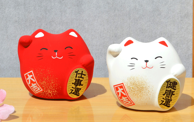 Two Maneki Neko Feng Shui Lucky Cats Red Cat For Prosperity In