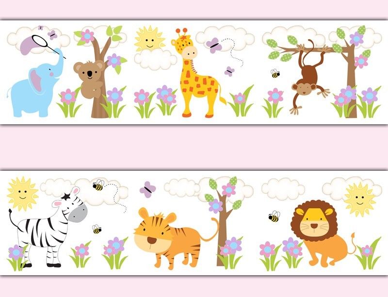 Jungle Animals Wallpaper Border Decals Baby Girl Nursery Safari Room