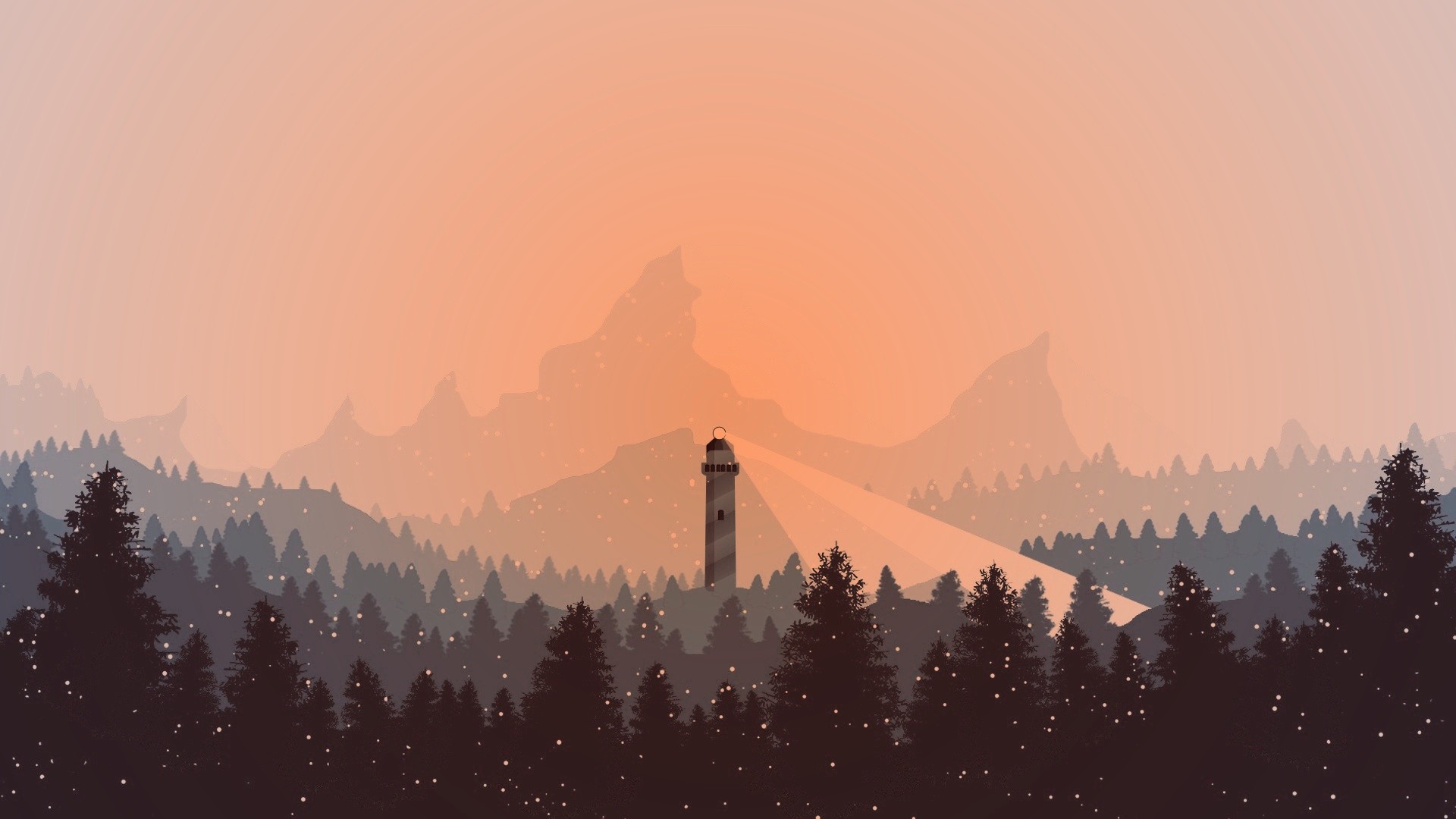 Wallpaper Snow Lighthouse Orange Winter Digital Art