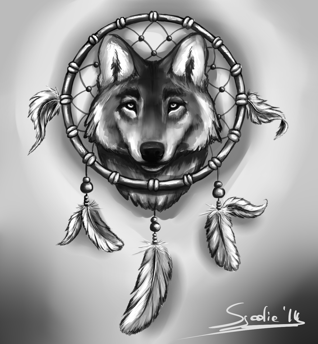 Wolf and dreamcatcher by Sjoelie on