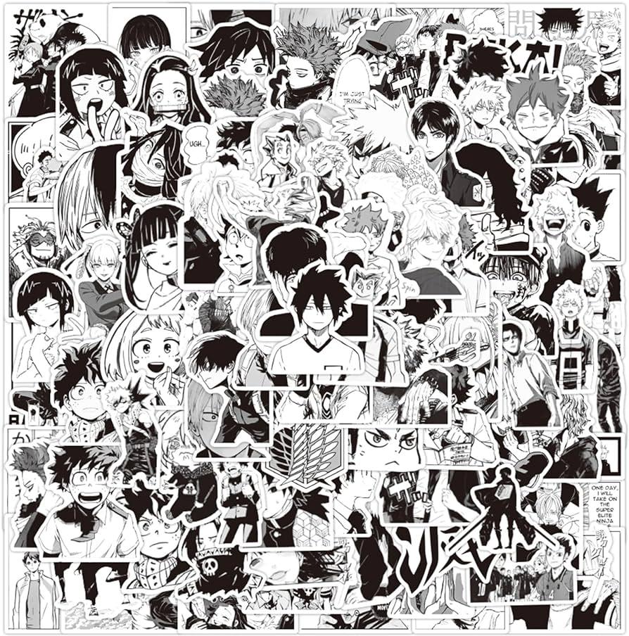 100pcs Black And White Anime Mixed Stickers Pack Vinyl Waterproof