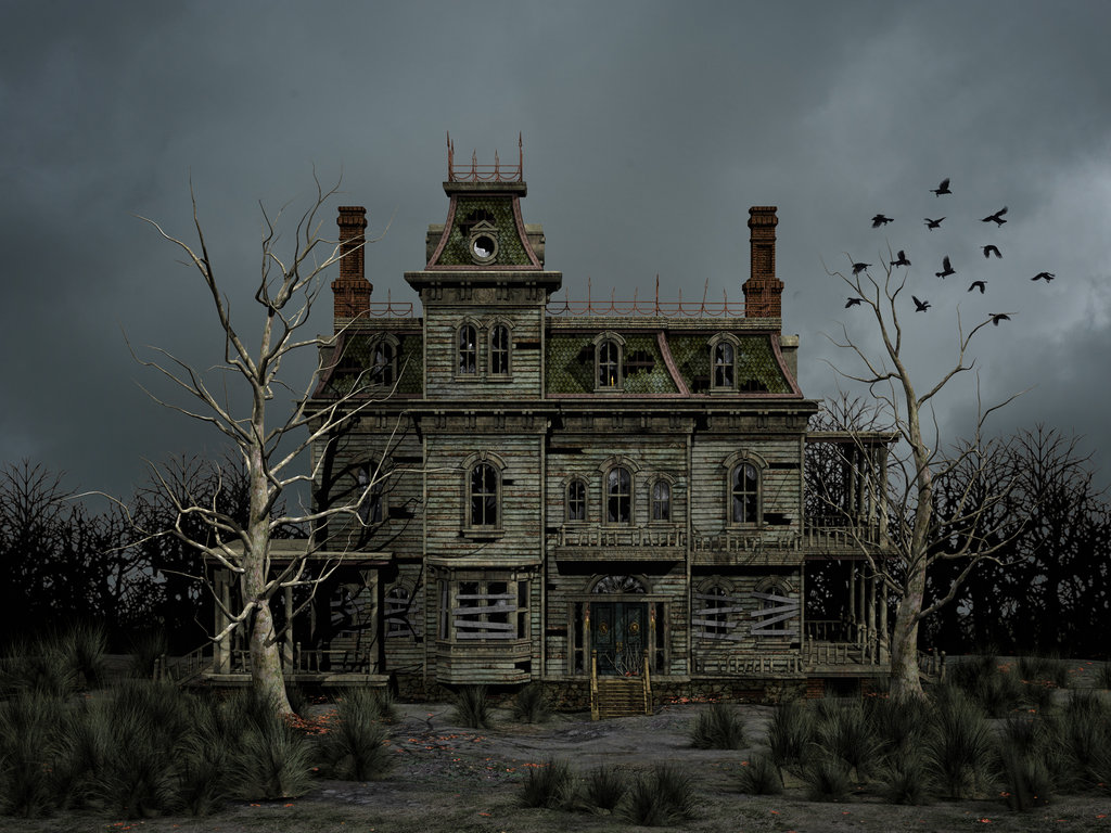 Haunted House With Flying Crows