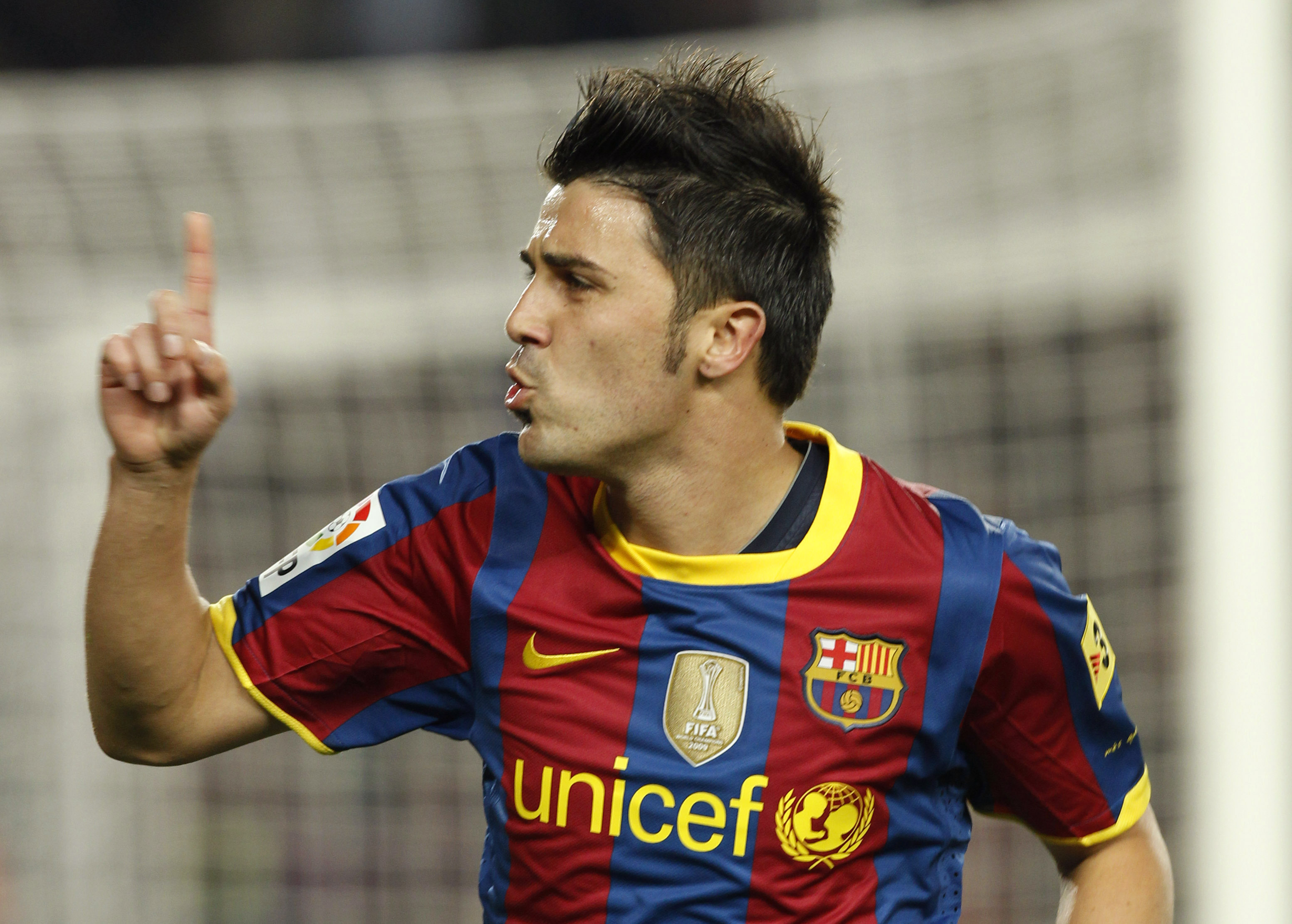 Barcelona S David Villa Celebrates A Goal Against Villarreal During