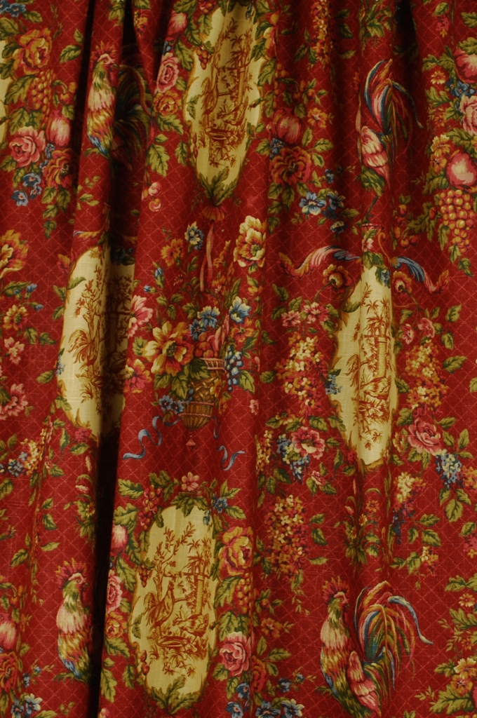 Details About Red Green Blue Rooster Toile Fabric Waverly Saison De