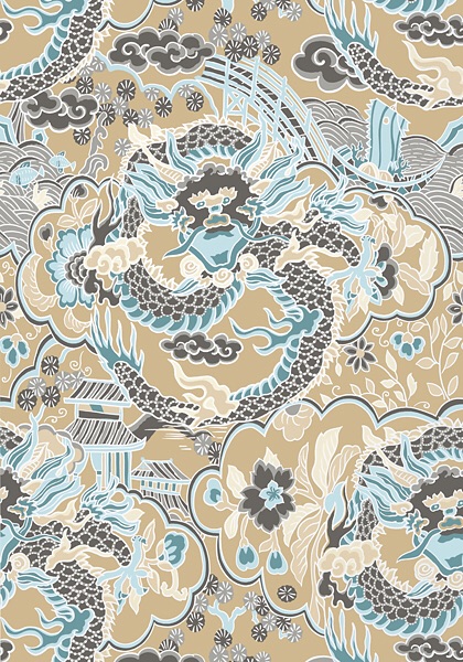 Thibaut Imperial Dragon Wallpaper In Aqua Beige