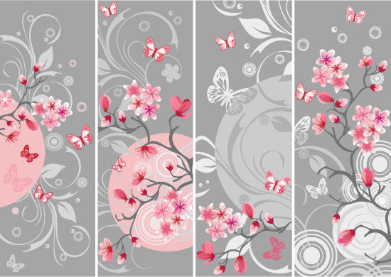 Cherry Blossoms Japan Patterns Japanese Flag Design Picture Material